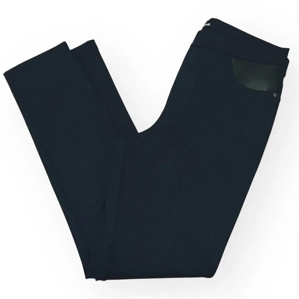DKNY Pull On Ponte Pants Leather Navy Blue Diamond Lattice Work Career Medium